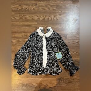 CeCe Monochrome Ruffle Blouse